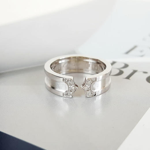 【定制款】AU750白金简约时尚群镶定制款54号开口钻石戒指女士现售价：6180！080425TJ31 商品图5