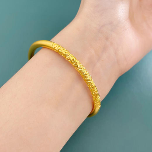 【限时克减150元】足金 【精品】3D硬金空心固口圆管手镯花开富贵敦煌缠枝纹花卉固口手镯（面宽约4.3-4.7mm)(AR3DSZ00028)（预售产品下单后不退款不退货不换货不补差价） 商品图0