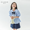 【代发】女款休闲小衫/短裤 棵初春夏款学院风套装蝴蝶领结短袖中大童上衣蓝色/短裤藏青色 商品缩略图1