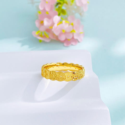 【限时克减150元】足金999.9 #招财进宝 #碎碎冰 黄金碎碎冰固口戒指招财铜钱造型腰缠万贯圈戒(JZ01067)（预售产品下单后不退款不退货不换货不补差价 商品图1