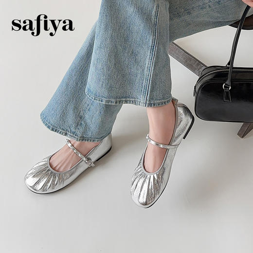 Safiya/索菲娅2025芭蕾舞鞋羊皮褶皱软底浅口玛丽珍平底单鞋SFD3111403 商品图1