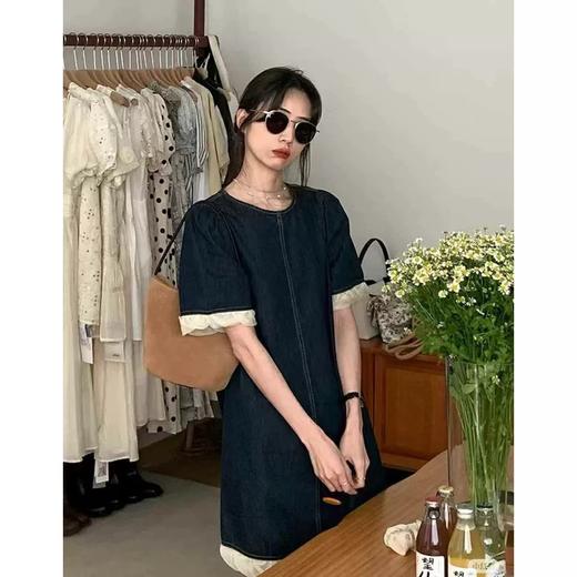 老米优品🎈3-5天！韩代同款《复古丹宁🍃欧根纱木耳边设计款牛仔连衣裙》显瘦显高的神仙裙 
子，复古浪漫~Q250416B 下架 商品图5