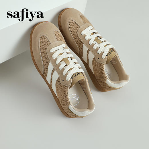 预售7天|Safiya/索菲娅2025复古学院风网面透气拼色休闲系带德训鞋SFD1112055 商品图7