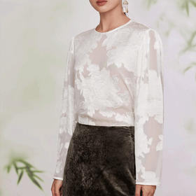 LONGNVFAIR新中式牡丹烧花圆领衬衣 | 牡丹花的东方元素，烧花工艺，优雅提升气质【72小时发货】