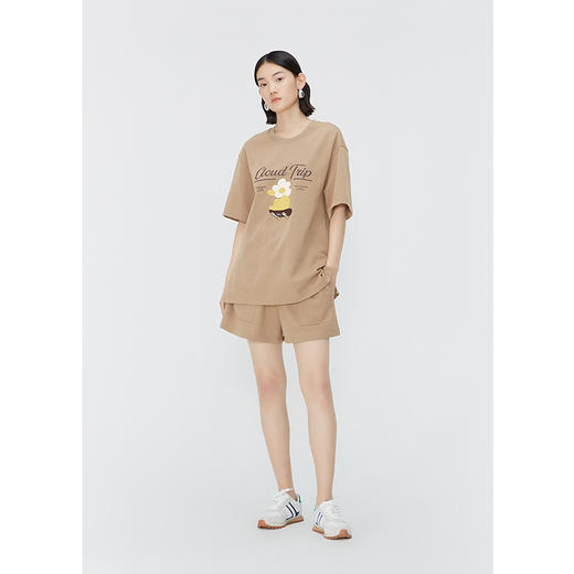 NEELLY纳俪商场同款夏季新款休闲印花T恤女松紧腰阔腿短裤套装N25044Z04573 商品图2