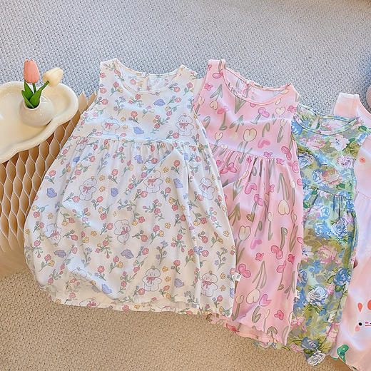 【39.9/2条】儿童绵绸裙碎花薄款连衣裙90-160宝宝女宝夏季新款甜美风女童洋气聚 商品图3