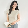 【限时秒杀】西遇褶皱短袖T恤女春夏新款纯色显瘦修身短款正肩圆领上衣D0050505 商品缩略图4