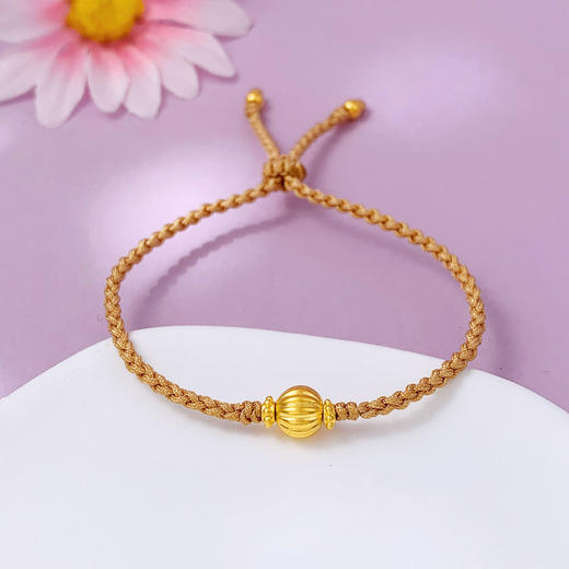 【限时7.5折】【定价黄金】足金 无氰5D硬金空心万事不难南瓜珠转运金珠编织绳调节手链成品手串（成人及小孩均可佩戴）(AA5DSC00081) 商品图0