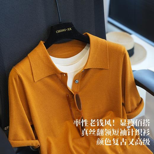 LP精简老钱风POLO翻领短袖含桑蚕丝针织衫 商品图0
