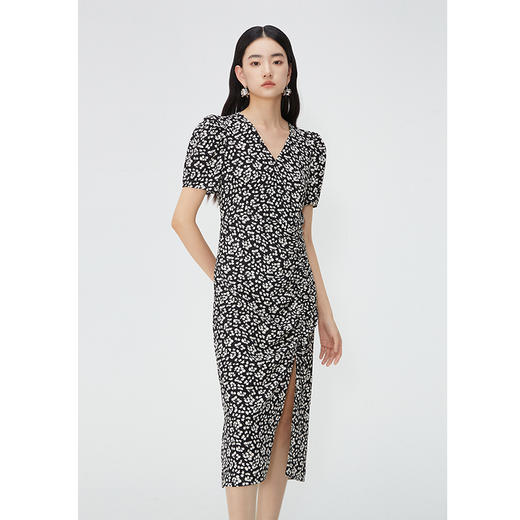 NEELLY纳俪商场同款夏季新款V领韩版碎花泡泡袖连衣裙女雪纺长裙N25044Y14422 商品图1