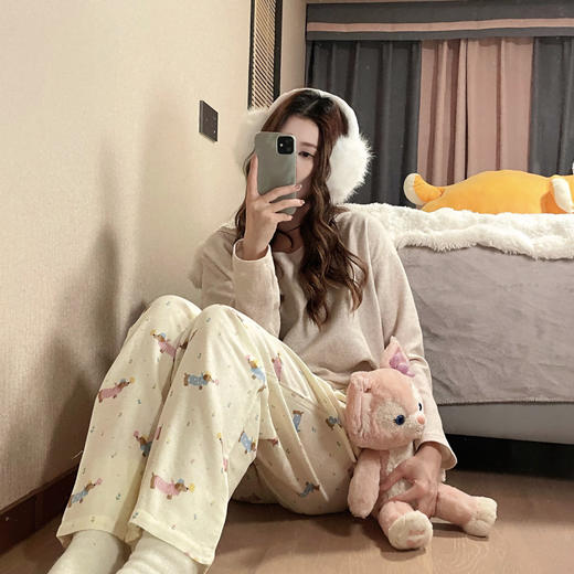 【家居裤必备，直筒裤型修身显瘦】睡裤女春秋季新款 白波点腊肠狗可爱家居裤 宽松柔软直筒遛弯裤-QQ 商品图13