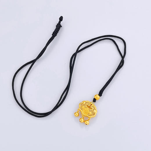 【限时克减150元】足金999.9 #儿童/宝宝 古法黄金挂绳双面镂空福字铃铛如意福字锁包吊坠网红锁包（含珠子）(ANWZGFDZ00312-6)(预售产品下单后不退款不退货不换货不补差价 商品图2