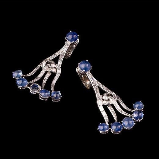 独角鹿西洋古董 19世纪美国出品装饰艺术风格枝形吊灯造型白金镶嵌蓝宝石及钻石耳坠一对 商品图2