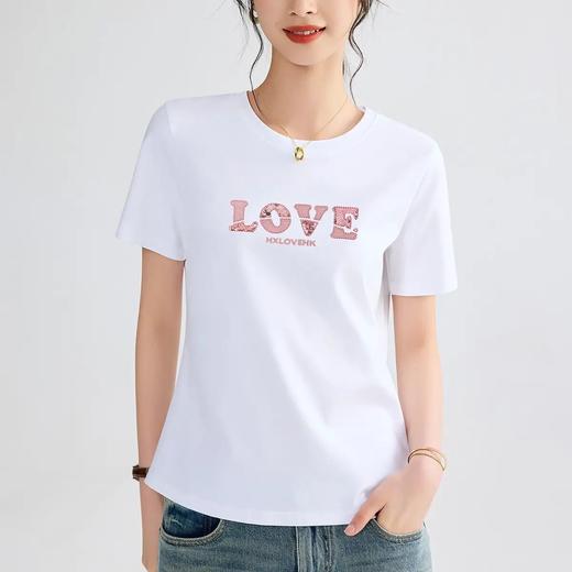 【自】全新升级【铂金会员100/天猫129/差价29】(04830) 洛诗琳新款立体字母刺绣丝光棉t恤夏季修身圆领短袖气质上衣 商品图1