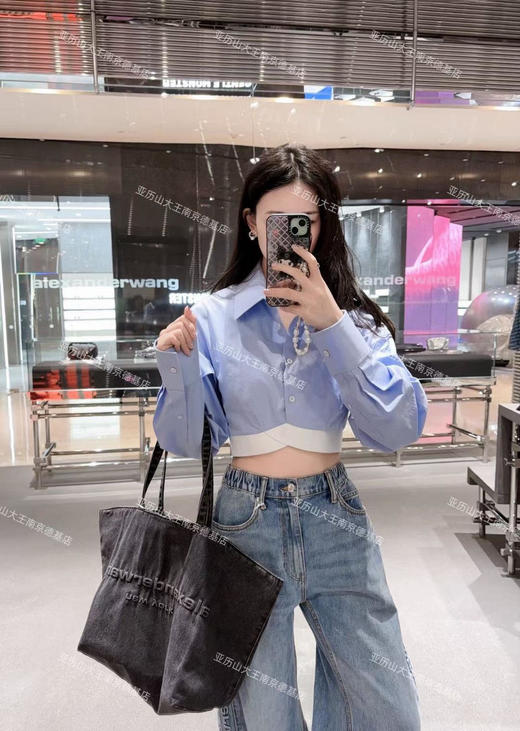 亚历山大王品牌徽标系带闭合棉托特包Tote包购物袋手提单肩包（HH） 商品图4