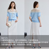 VICTORIA&VERA春季“塞纳雾蓝”蕾丝绑带冰丝针织短袖V领镂空肩线法式通勤慵懒上衣 商品缩略图2