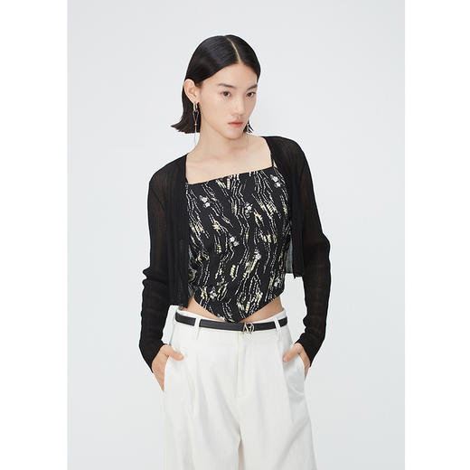 NEELLY纳俪商场同款夏季新款印花针织拼接吊带开衫女时尚显瘦上衣N25044R04566 商品图2