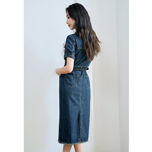 NEELLY纳俪商场同款夏季新款牛仔短袖连衣裙女港风小众工装风长裙N25044Y04557 商品图3