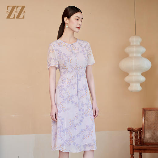 佐尔美夏季新款新中式国风时尚气质桑蚕丝连衣裙女M42LS49 商品图1
