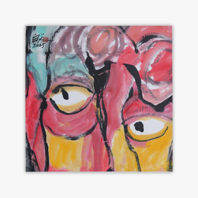 许固令《脸谱之十五》国画原作53CM*53CM 手绘宣纸脸谱系列斗方作品【GH0494】