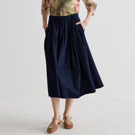 谜底半身裙女2025夏季新品通勤压褶伞裙宽松A型中长半裙252MB0632