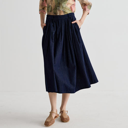 谜底半身裙女2025夏季新品通勤压褶伞裙宽松A型中长半裙252MB0632 商品图0