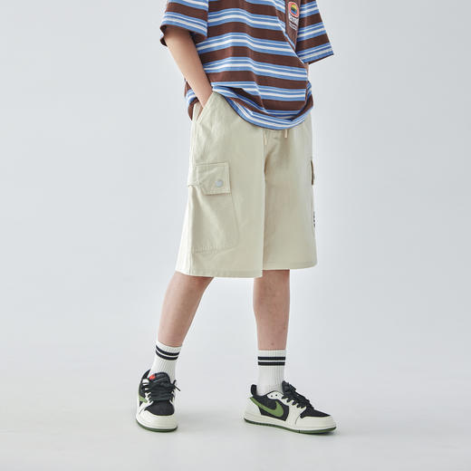 【代发】男款米色大口袋五分裤 蓝汽水夏季斜纹休闲松弛感简约廓形亲子短裤 商品图2