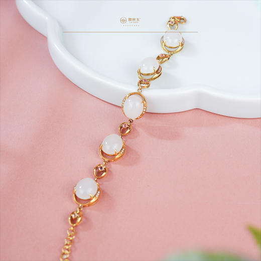 新疆国玉盟世玉【星芒玉润】羊脂白玉金镶手链【带证书·顺丰物流】 商品图2