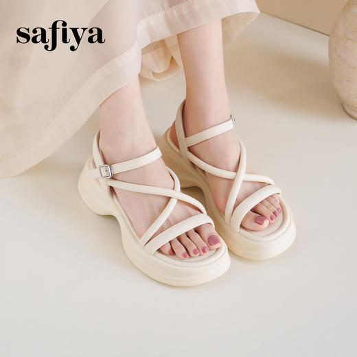 Safiya/索菲娅2025甜酷奶芙·轻便增高百搭露趾厚底松糕罗马凉鞋SFD2115407 商品图7