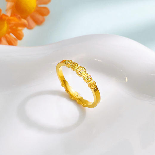 【限时克减150元】足金999.9 #招财进宝 实心镜面金招财铜钱图案固口女戒(AIJZ00151)（预售产品下单后不退款不退货不换货不补差价（预售产品下单后不退款不退货不换货不补差价 商品图1