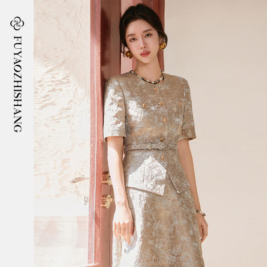 FUYAO扶摇 重工浮雕感时尚套装女夏季古典风奢华西装半身裙两件套 商品图2