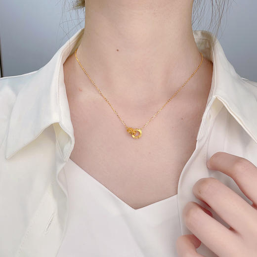 【限时克减128元】足金999 （足金999字印）5G黄金空心调节环连环双环套链(AV5GTL00011)预售产品下单后不退款不退货不换货不补差价 商品图2