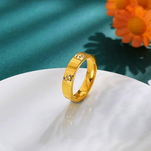 【限时克减150元】足金999.9 【精品】实心固口戒指镜面金螺丝纹圈戒（面宽约3.7-4.1mm)(ANWJZ00011)（预售产品下单后不退款不退货不换货不补差价 商品图0