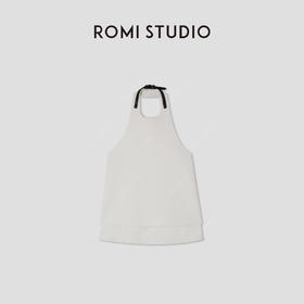 ROMI STUDIO“轻礼服”斜纹轻薄西装料立体剪裁挂脖白色背心D3220
