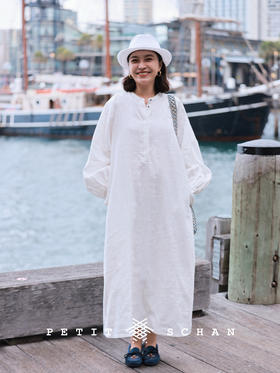 PETIT SCHAN小闪 CLO#787 daylight 白昼 重磅纯亚麻镂空小立领连衣裙