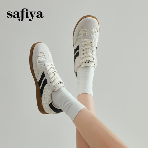 预售7天|Safiya/索菲娅2025复古学院风网面透气拼色休闲系带德训鞋SFD1112055 商品图4