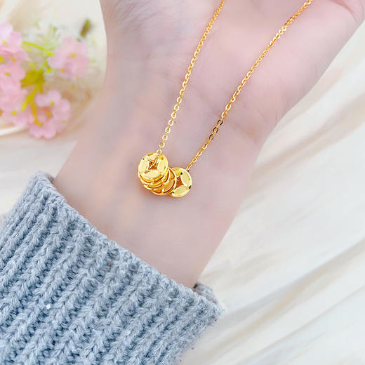 【限时克减150元】足金999.9 #招财进宝 【精品】镂空方孔金币仿五帝币铜钱造型调节套链(AWWTL00220)（预售产品下单后不退款不退货不换货不补差价 商品图0