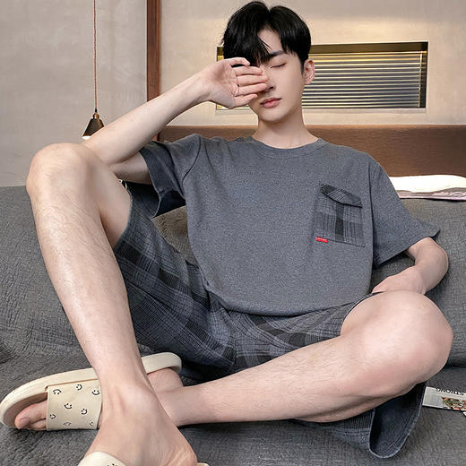 【男士睡衣套装！短袖短裤，舒适透气！】睡衣男士夏季短袖短裤家居服 男款大码夏天薄款 夏款大码套装-QQ 商品图1