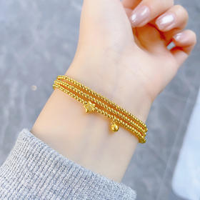 【限时7.5折】【定价黄金】足金 #超轻 #电商超轻 3D硬金空心圆珠吊饰福星高照星星三圈幸运手串弹力绳成品手串（珠约2.2mm)(AK3DSC00019)（预售产品下单后不退款不退货不换货不补差价）