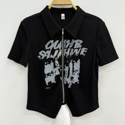 MC翻领大印花拉链短袖小衫50328（黑）夏季252140130321 商品图4