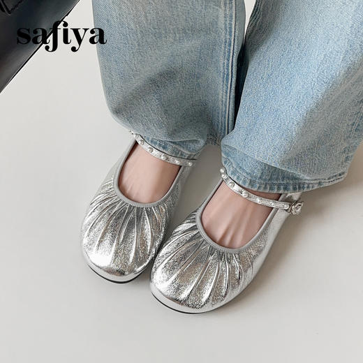 Safiya/索菲娅2025芭蕾舞鞋羊皮褶皱软底浅口玛丽珍平底单鞋SFD3111403 商品图2