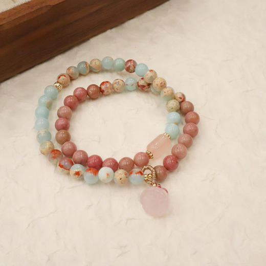 【敦煌莲梦·寿山石双圈手串】小众设计寿山石手链 粉水晶高级感手串女 莲蓬手链 商品图3