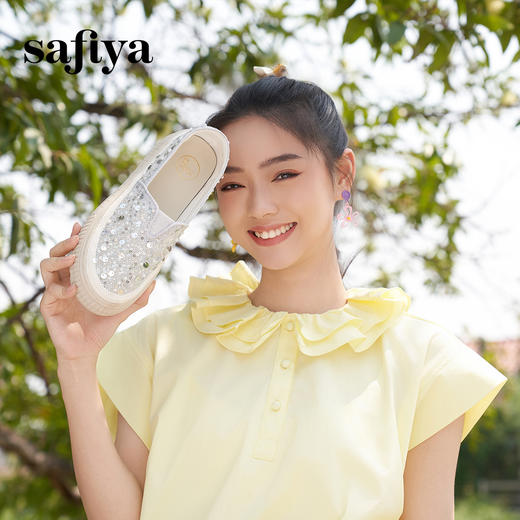 【爆款】Safiya/索菲娅2025春夏百搭懒人编织透气蕾丝亮片渔夫鞋 SFD1112412 商品图9