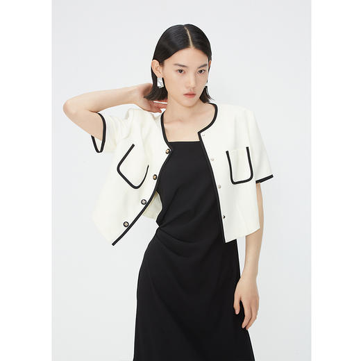 NEELLY纳俪商场同款夏新款时尚撞色包边小香风外套女短袖设计上衣N25044C14404 商品图2