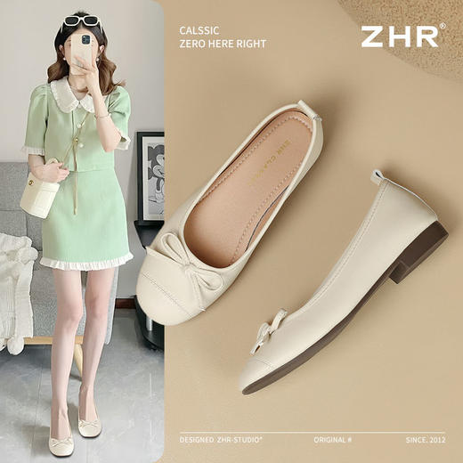 ZHR则则真皮蝴蝶结单鞋2025新款气质百搭软底一脚蹬豆豆鞋ins女鞋 商品图1
