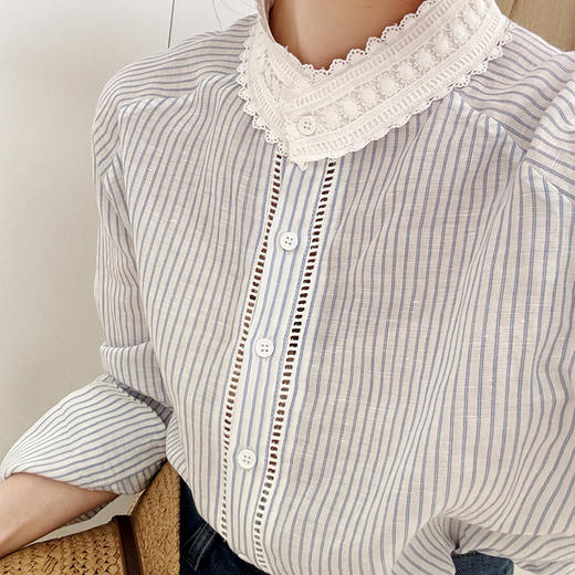 良木礼条纹花边领口衬衫（66203） 商品图3