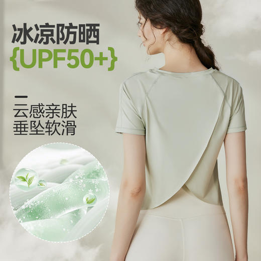 UPF50+冰感防晒t恤女夏季新款透气健身开叉速干防紫外线短袖上衣 商品图1