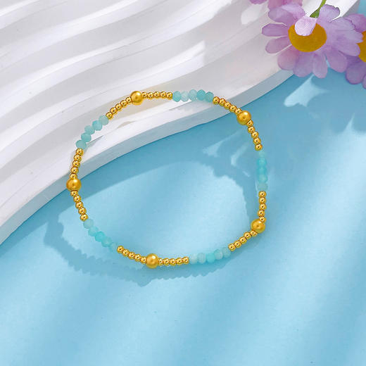 【限时7.5折】【定价黄金】足金 #清新 3D硬金空心转运金珠天河石刻面圆珠间款手串Diy叠戴弹力绳手串（金珠约2-2.4mm）(AK3DSC00045)预售产品下单后不退款不退货不换货不补差价 商品图1