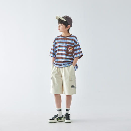 【代发】男款米色大口袋五分裤 蓝汽水夏季斜纹休闲松弛感简约廓形亲子短裤 商品图1