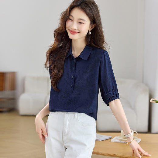 ML-2761法式气质短袖雪纺衬衫女2025夏装休闲polo领衬衣小个子好看上衣 商品图2